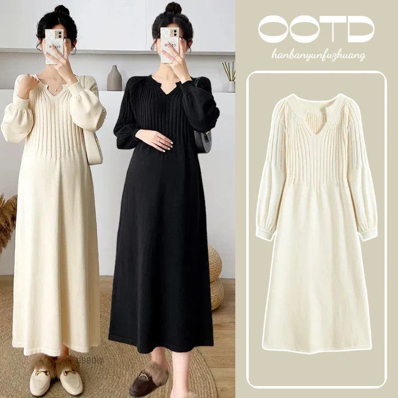 R1078#8.7 孕妇装长款毛衣裙秋冬加厚外穿宽松辣妈针织连衣裙长裙