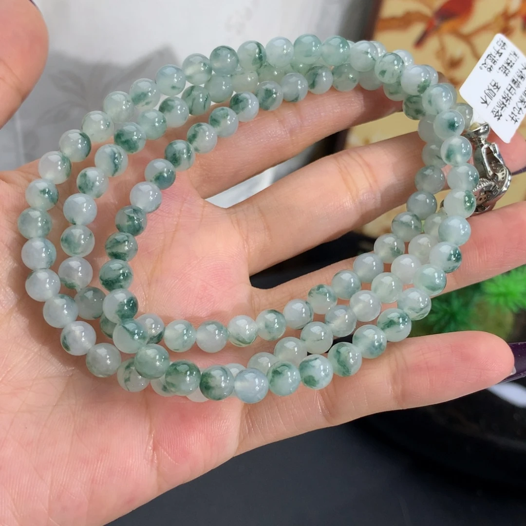 翡翠未镶嵌手串卡6冰胶晴飘花项链