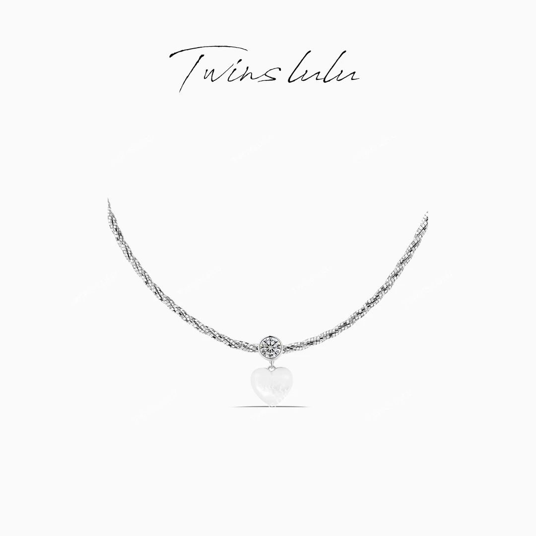 坠链均925银合成锆石 TWINS LULU 925银气质蛇骨爱心项链TSJ9747