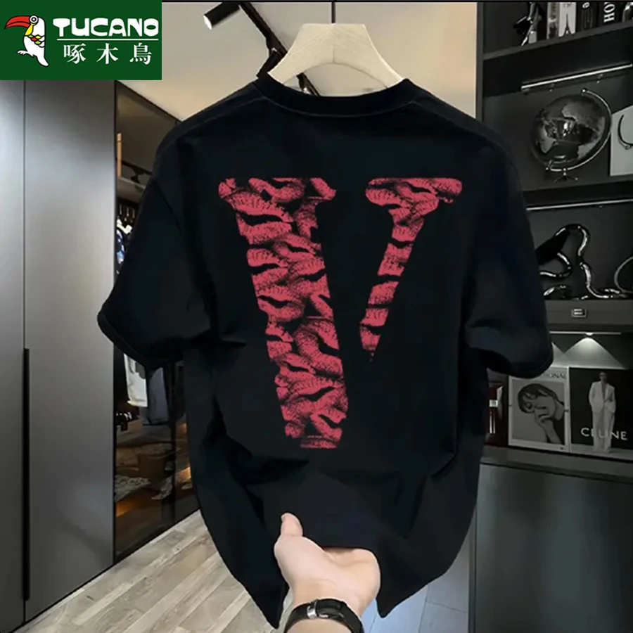 啄木鸟宽松型夏季圆领日常短袖印花恤打底衫上衣学生韩版港风潮流