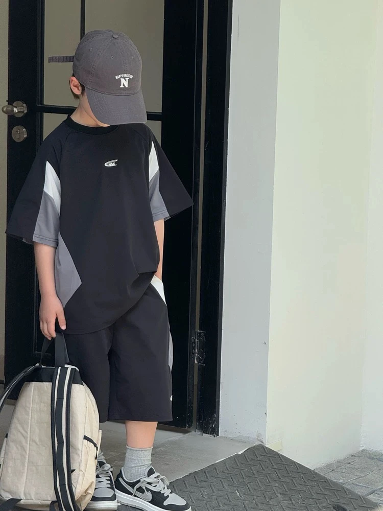 M家 2025款新品男童酷帅短袖短裤中大童速干运动套装3959