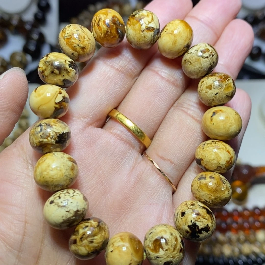 节***奏裸石琥珀未镶嵌精品老珠干白12mm