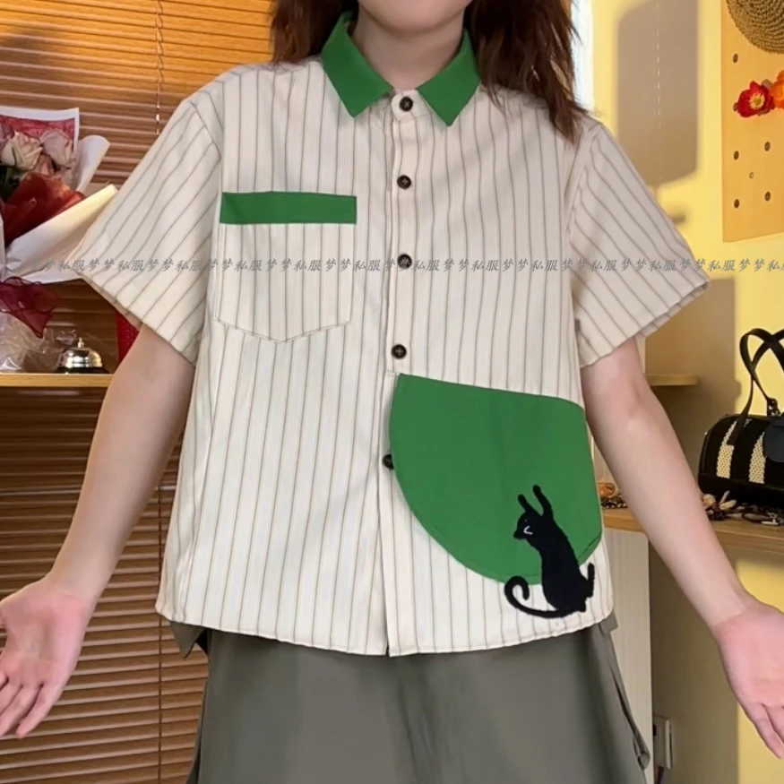 PQ“众星捧月”原创设计师系列条纹拼色小众设计刺绣短袖上衣