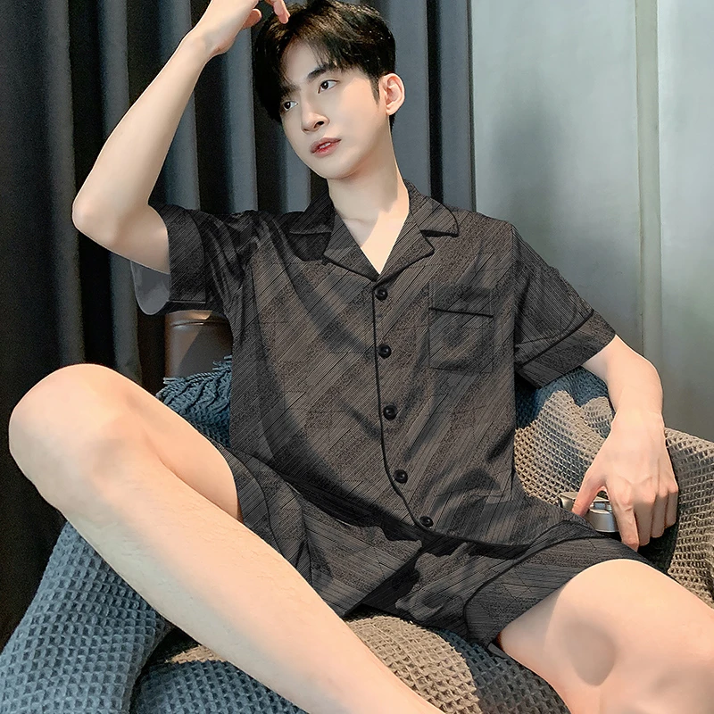 2025新款夏季睡衣男短袖短裤冰丝薄款男士大码宽松休闲家居服套装