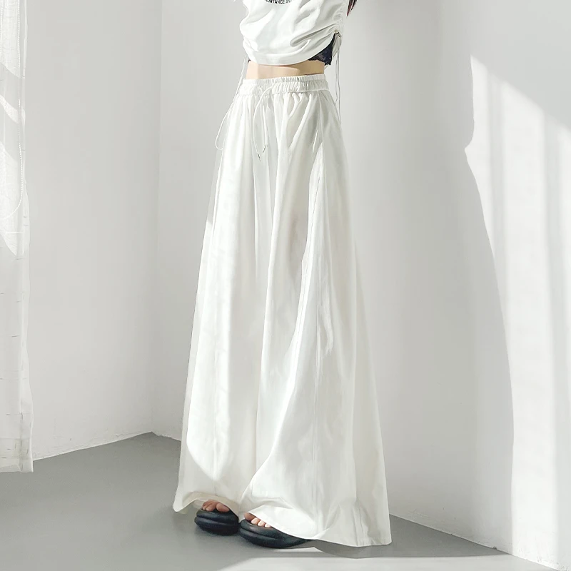 大码白色不透阔腿裤女夏季胖mm显瘦遮肉大裤腿伞裤高腰垂感休闲裤