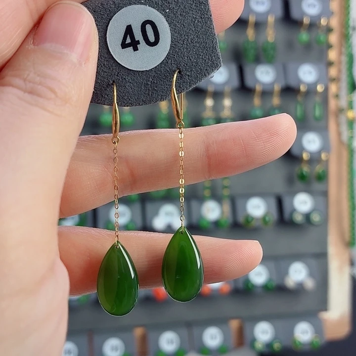 和田玉18K金镶嵌耳饰