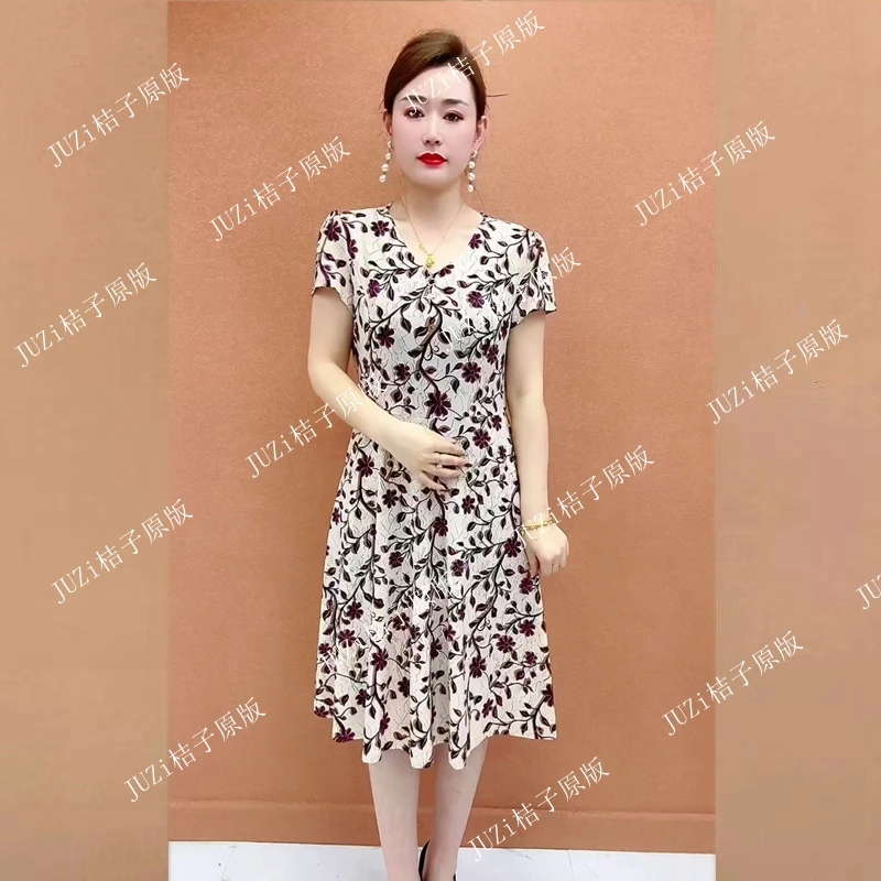 原版正品 大板型冰感凉爽 减龄遮肚显瘦中长款裙子 碎花连衣裙