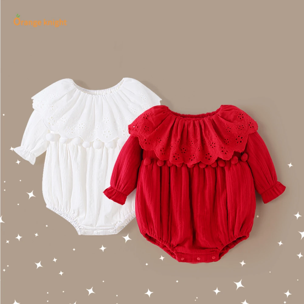 小月龄婴儿秋冬季衣服甜美荷叶领长袖包屁衣新生儿女宝宝满月礼服