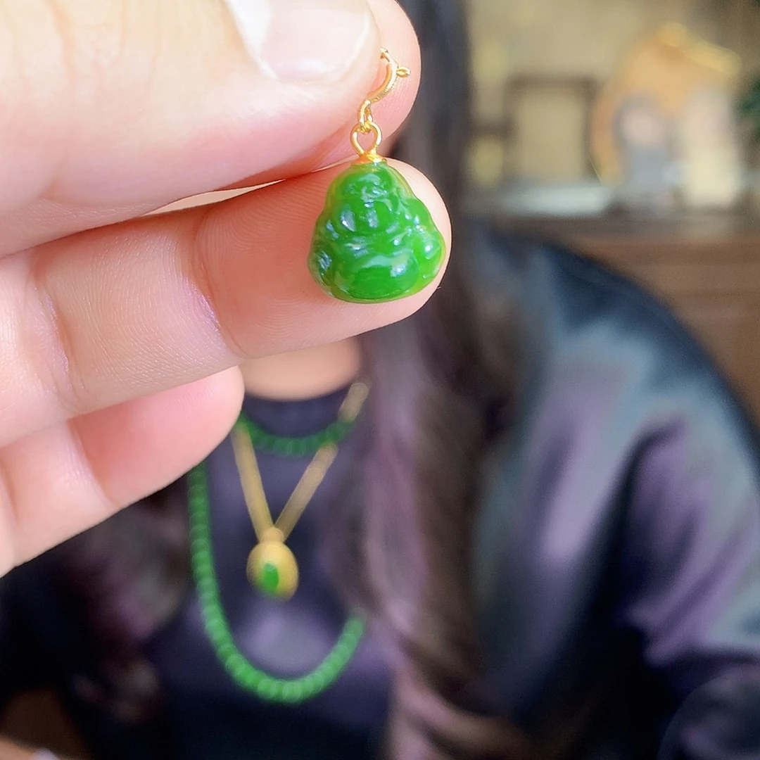 吊坠(不含链)银S925镶嵌和田玉（碧玉）吊坠