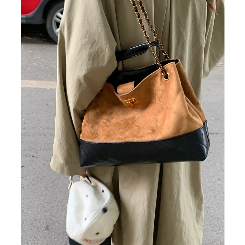 复古高级感链条腋下包包女士包2025新款麂皮绒托特包大容量单肩包