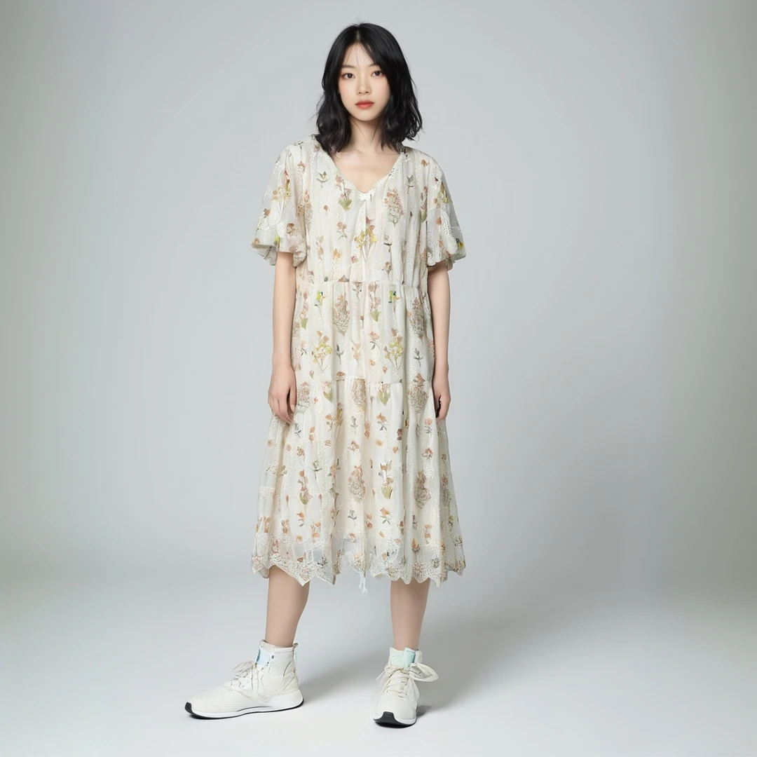 【戛娜】夏季V领碎花连衣裙-5128