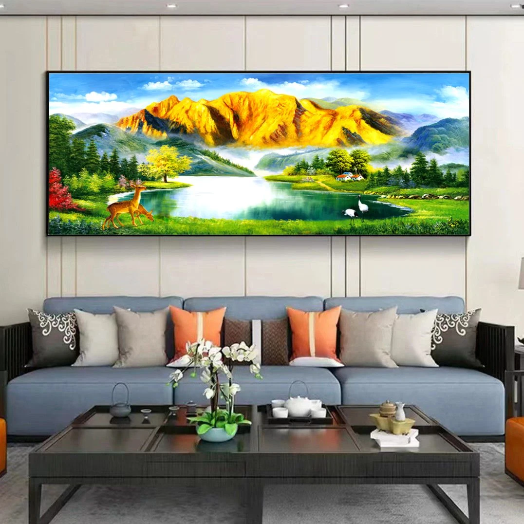 【金山-聚宝盆】客厅办公室装饰轻奢背靠金山晶瓷风景山水装饰挂画