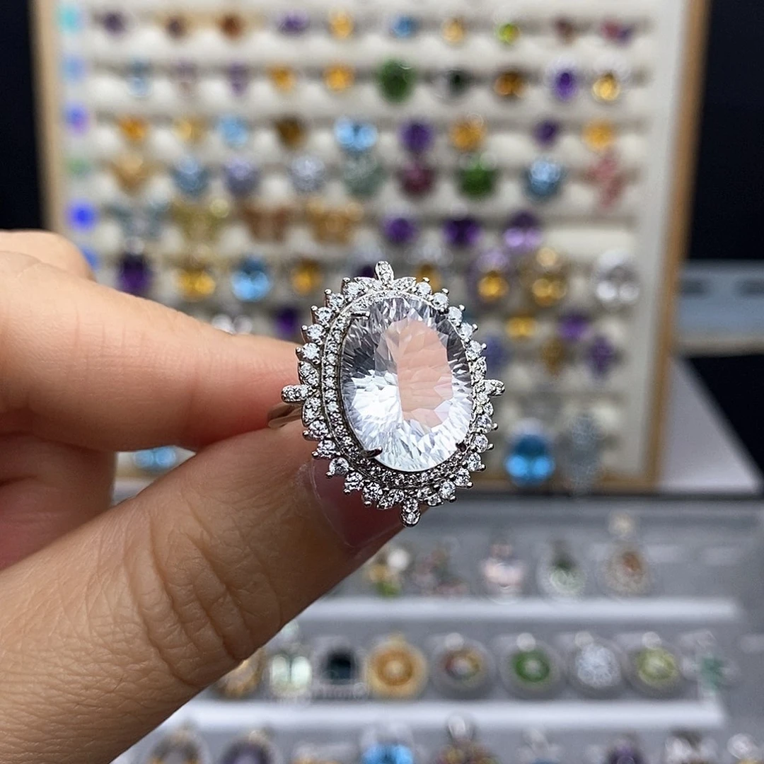 银S925镶嵌戒指水晶永****❤一物一证