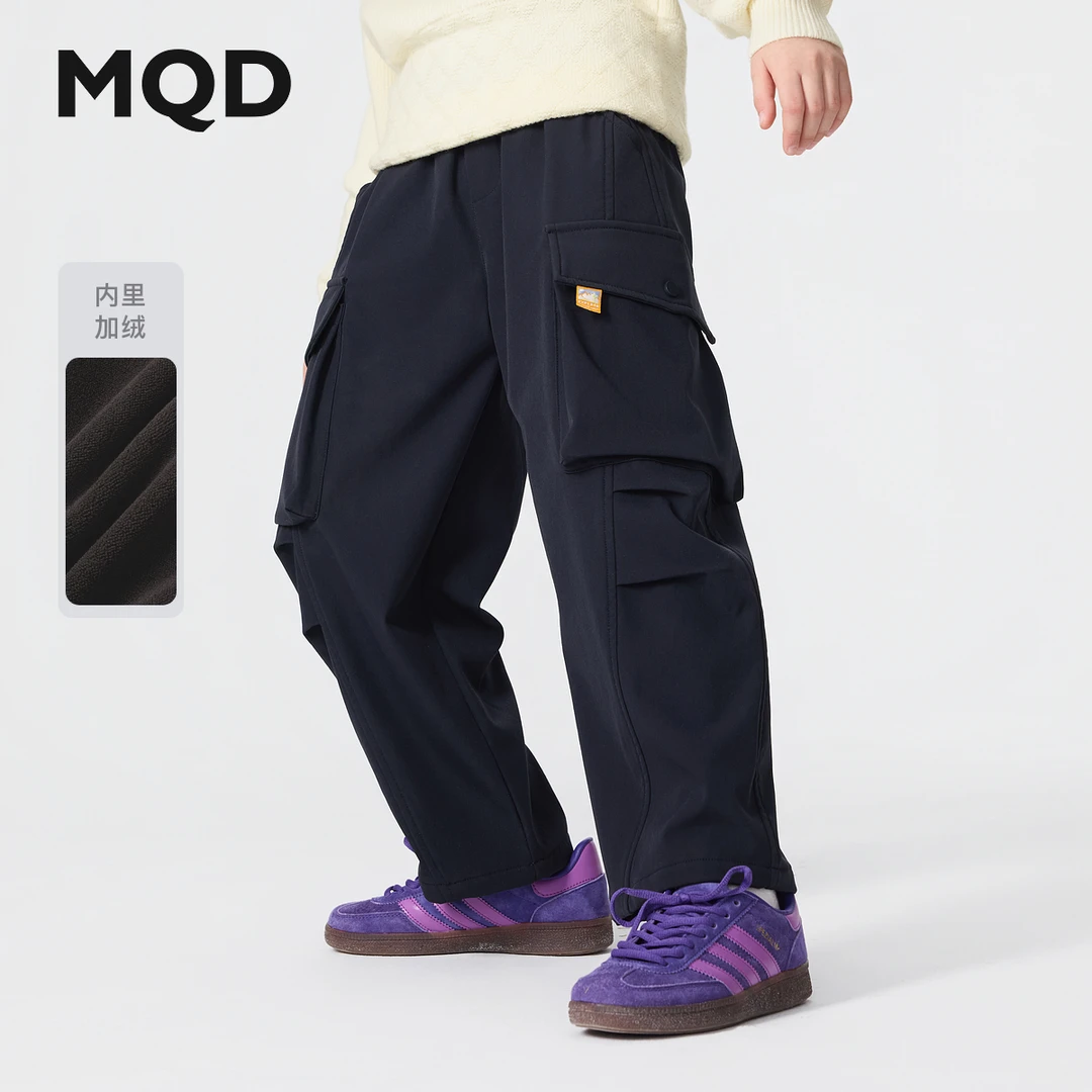 MQD男童25冬新款户外加绒工装裤街潮大口袋保暖休闲裤9654W1542
