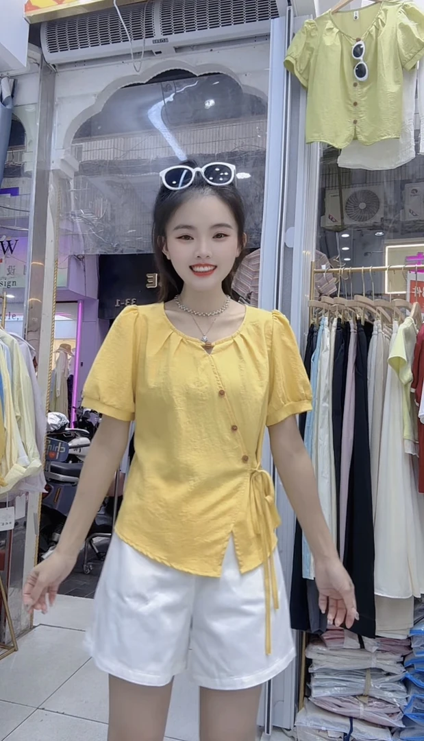 《盈盈家》夏季新款法式串珠系带衬衫