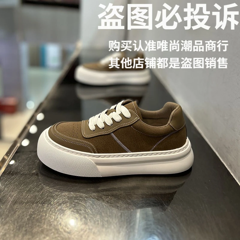 潮牌男鞋秋季新款低帮皮面轻便舒适休闲软底时尚韩版系带网红鞋男