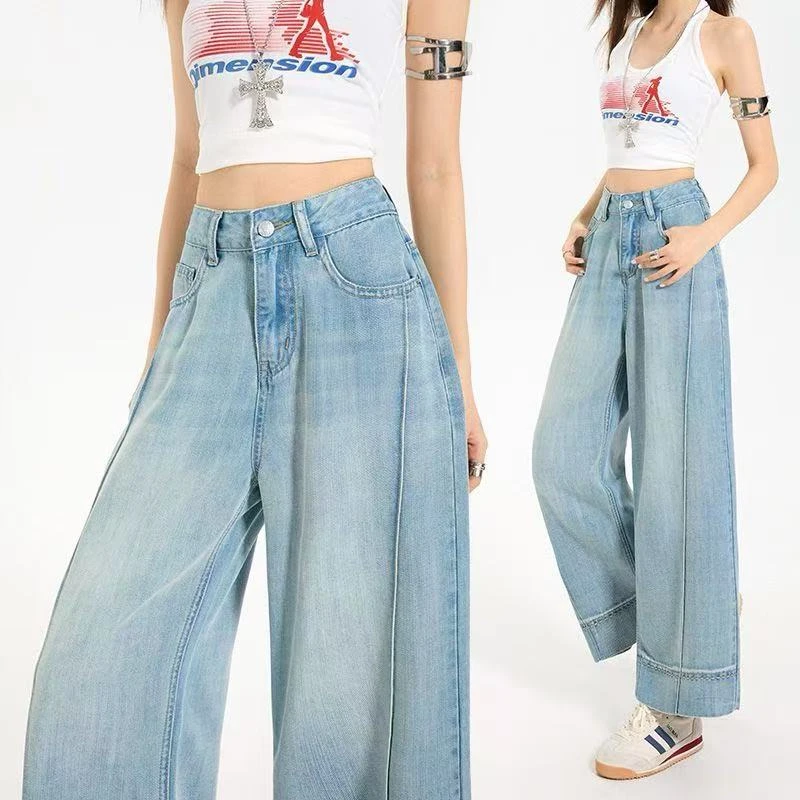 莱赛尔法棍裤女2025年夏季高腰珠边绣花九分牛仔女士奶奶裤子