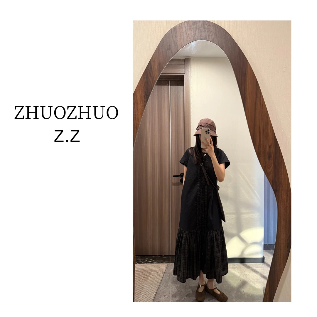【ZHUOZHUO专属】“仲夏叠浪”设计款日系拼接复古木耳边短袖连衣裙
