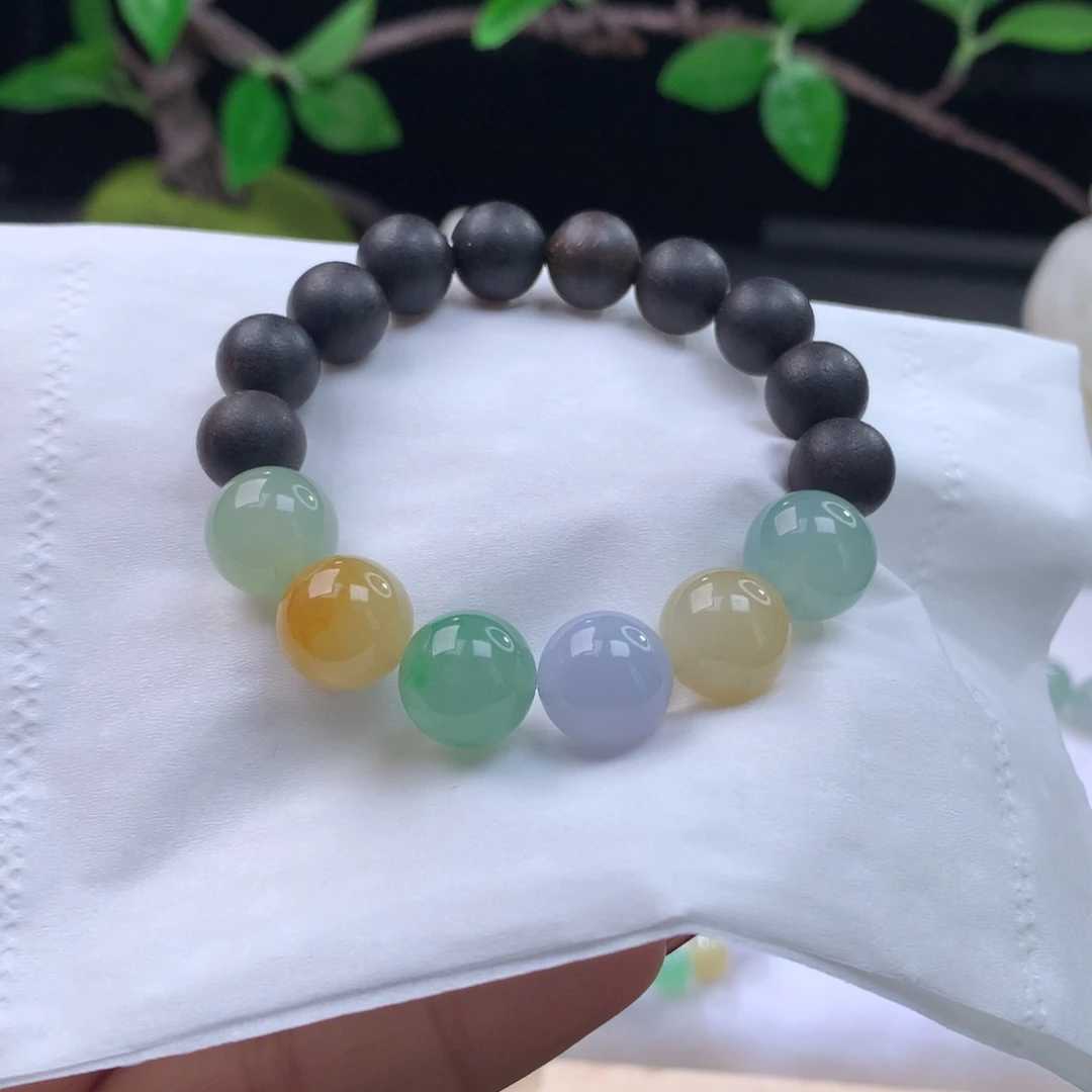 翡翠手链未镶嵌卡12浓色多宝