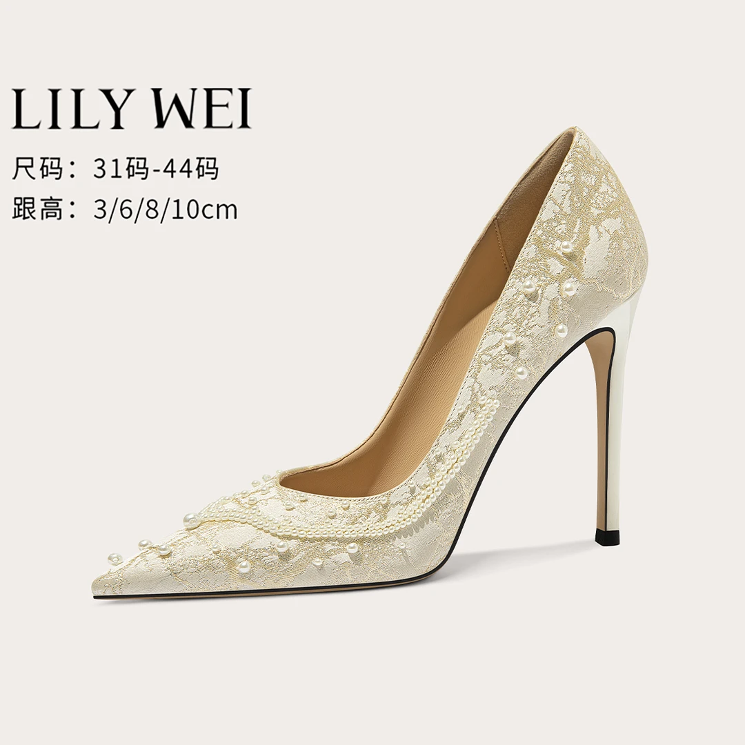 Lily Wei【蜜语藏星】设计感珍珠高跟鞋2026新款绝美印花单鞋大码