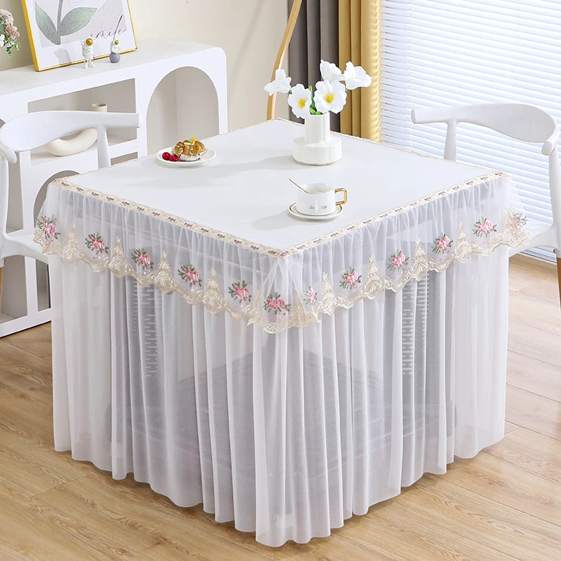 正方形皮革桌罩麻将机防尘罩防水防油防烫烤火桌罩蕾丝边夏季桌罩