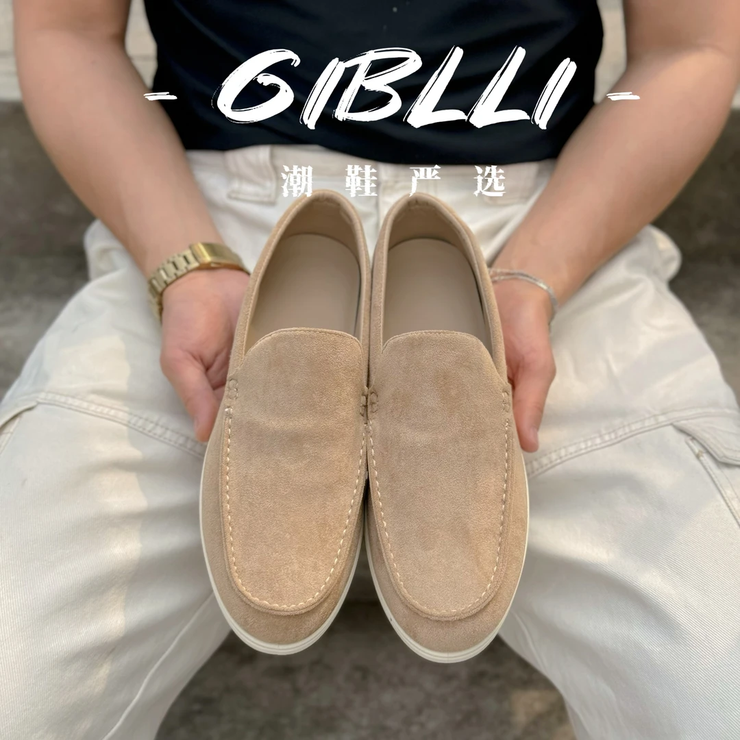 男鞋子翻毛皮一脚蹬小皮鞋磨砂平底套脚鞋2025新款低帮浅口乐福鞋