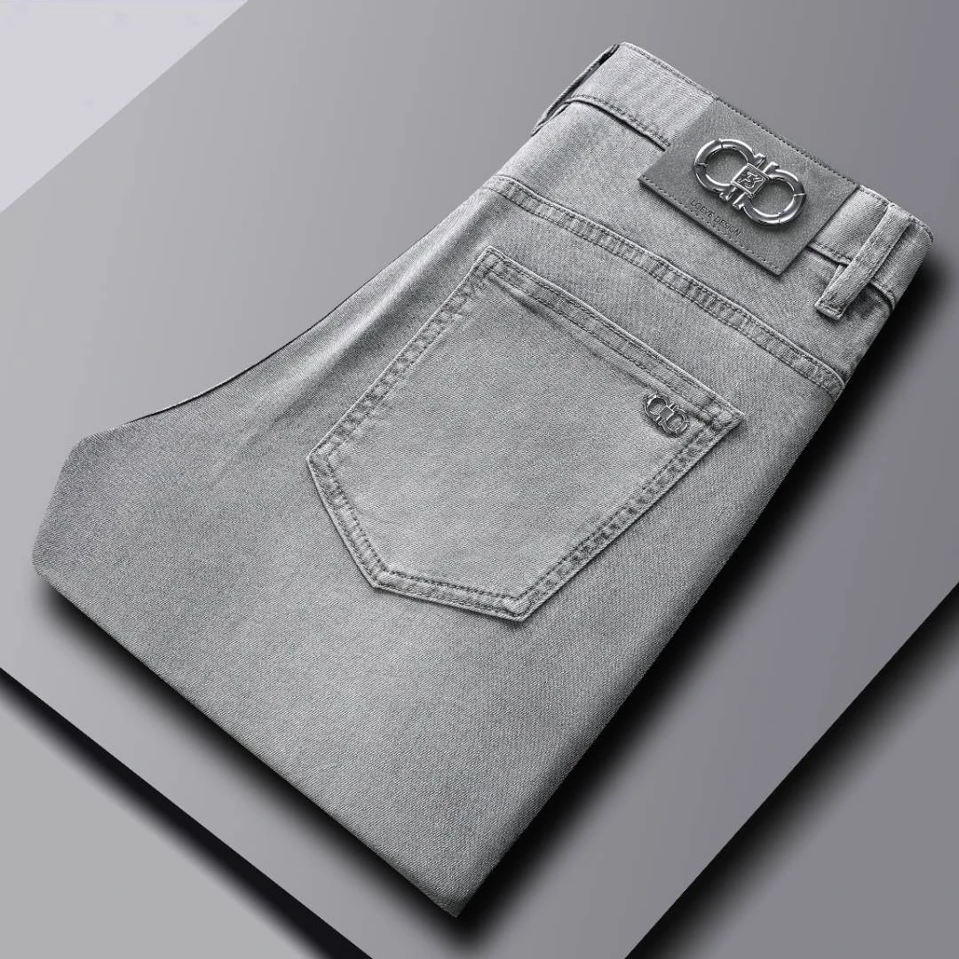 夏季薄款轻奢灰色男士牛仔裤直筒修身弹力商务休闲百搭夏季男裤子