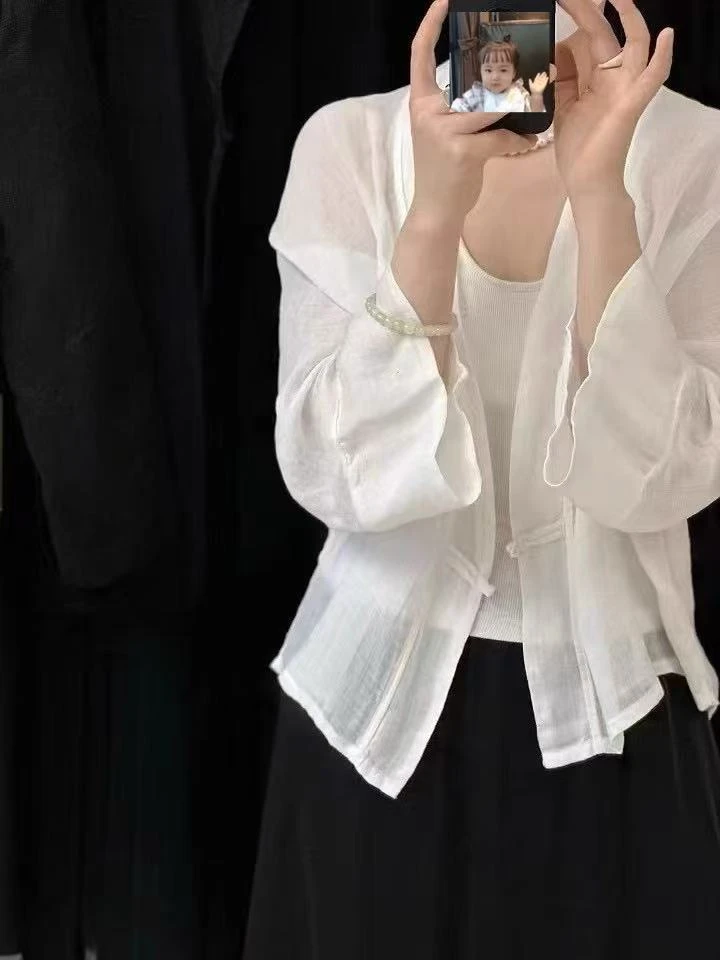 夏季薄款棉麻开衫上衣短款透气百搭