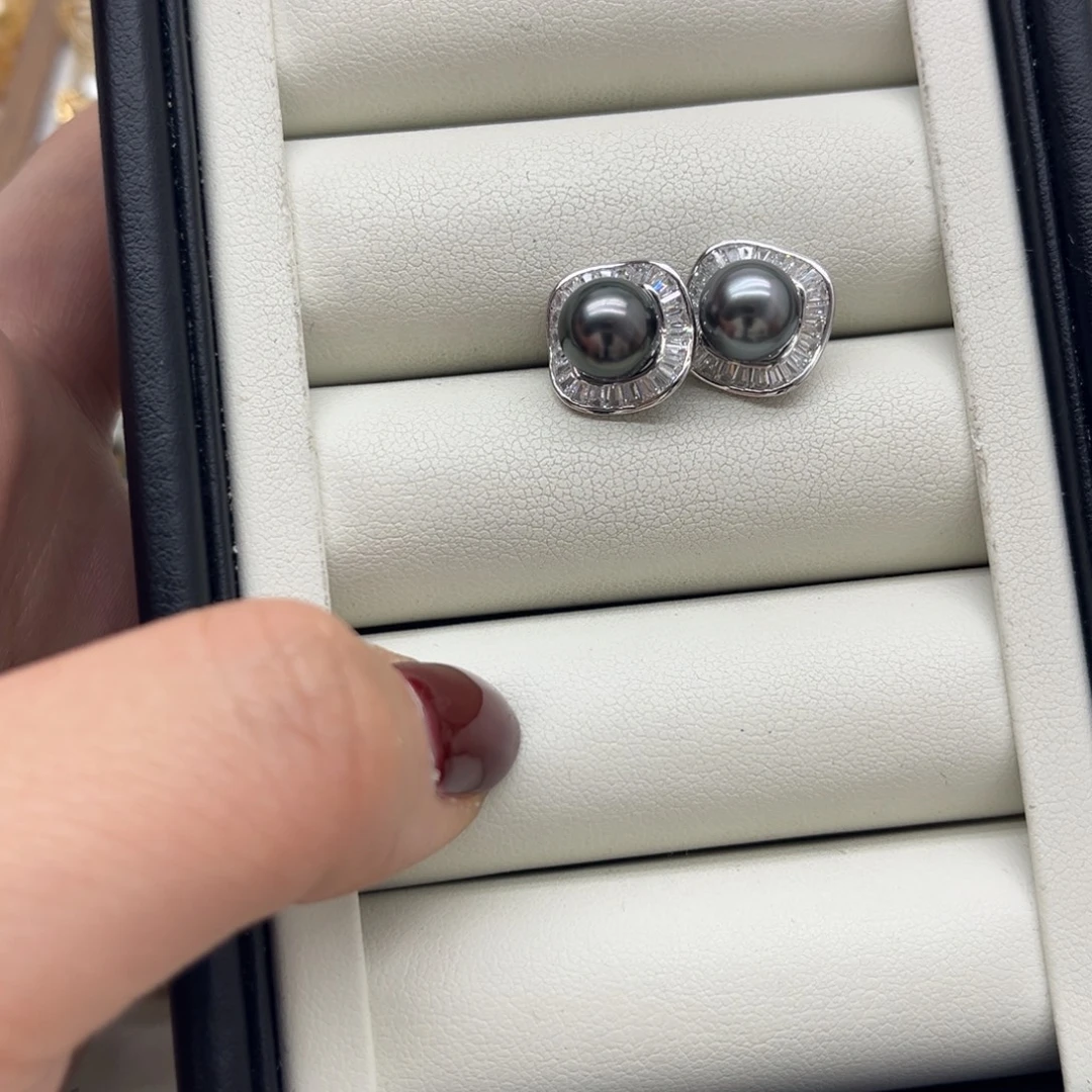 银S925镶嵌海水珍珠耳饰