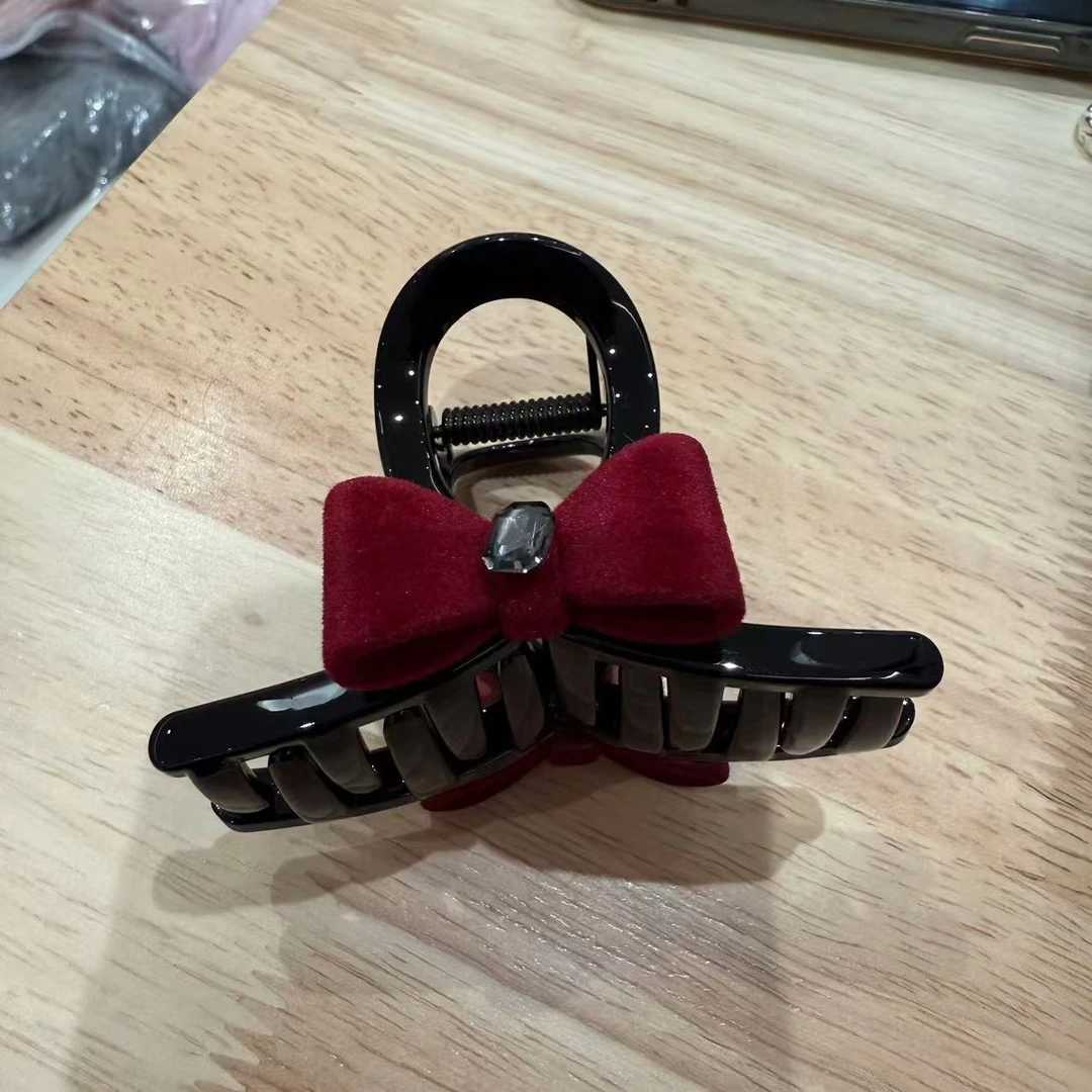 【婷婷家】No退换-东大门黑色红蝴蝶结发夹时尚简约复古
