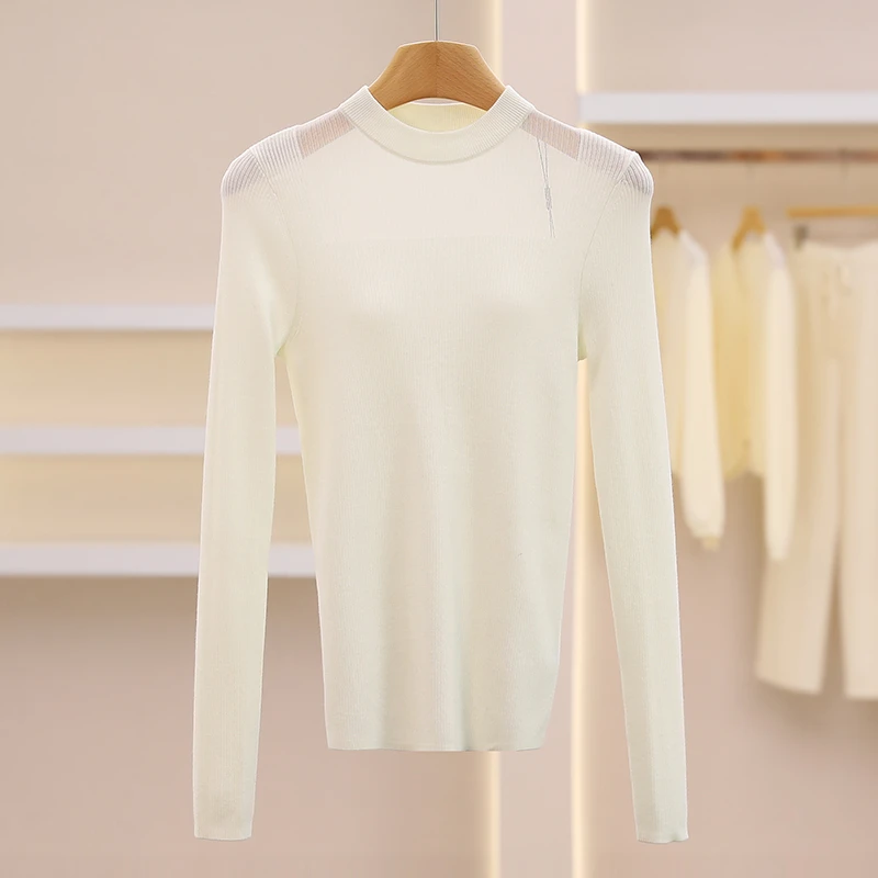 【香香上身款】时尚长袖镂空显瘦打底针织衫毛衫#QXK58M033