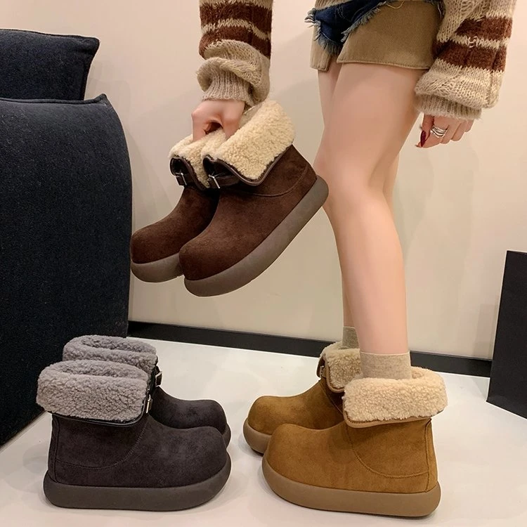 时尚雪地靴保暖女款厚底皮毛雪地靴加厚秋冬短靴棉靴冬季加绒棉鞋