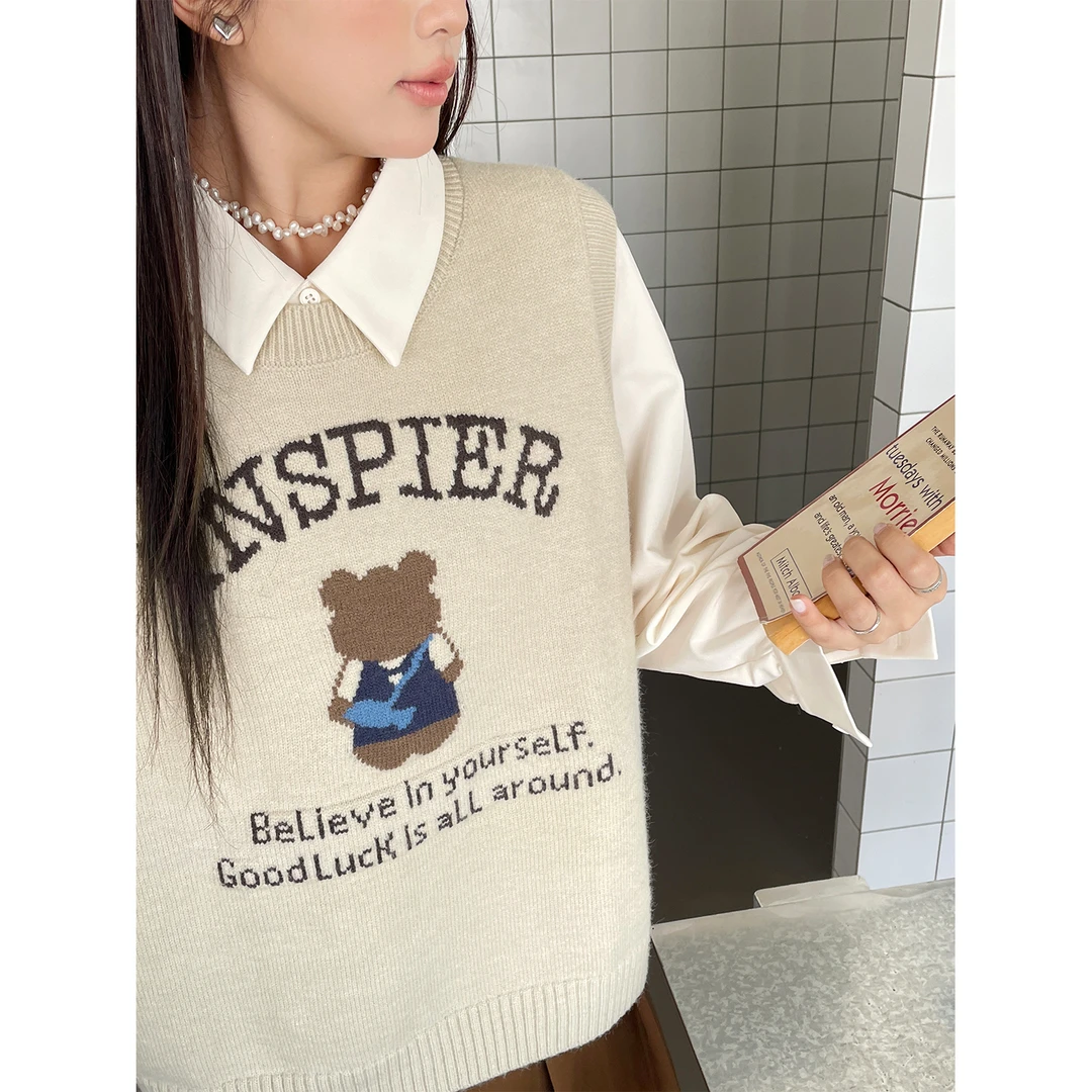 胖mm大码绝美穿搭独特漂亮衬衫叠穿针织马甲两件套女秋季显瘦套装