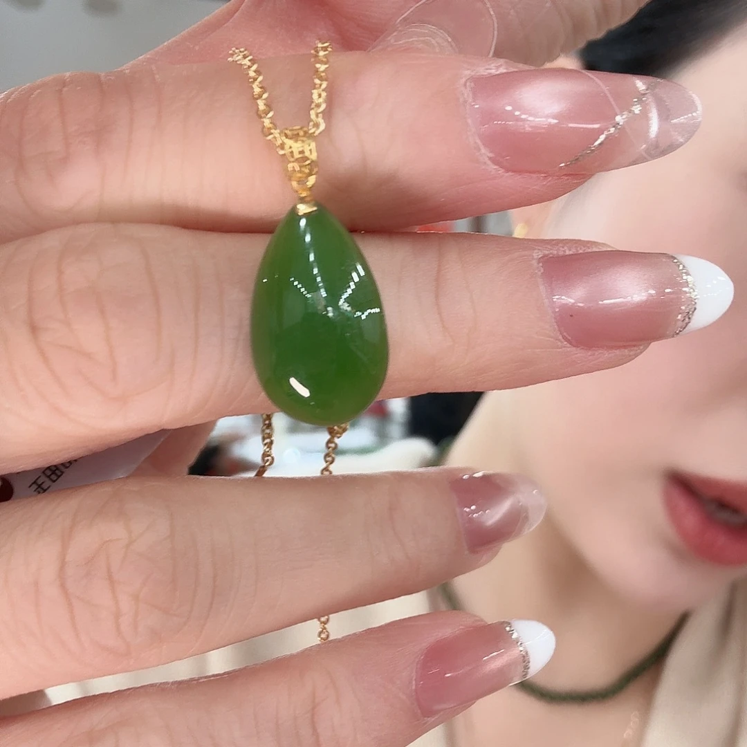 和田玉18K金镶嵌吊坠(不含链)