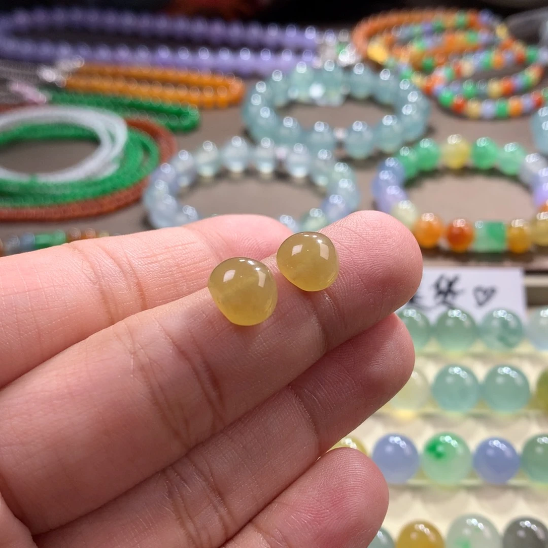 未镶嵌手链翡翠满色冰黄通孔珠