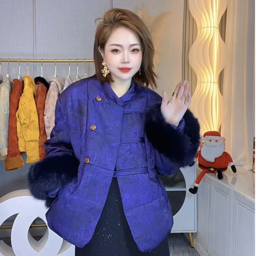 高级感时尚气质新中式加棉加厚提花休闲外套女