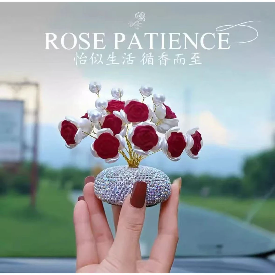 汽车车内装饰摆件植绒玫瑰花中控台高档车载香薰香薰摆件新款F782
