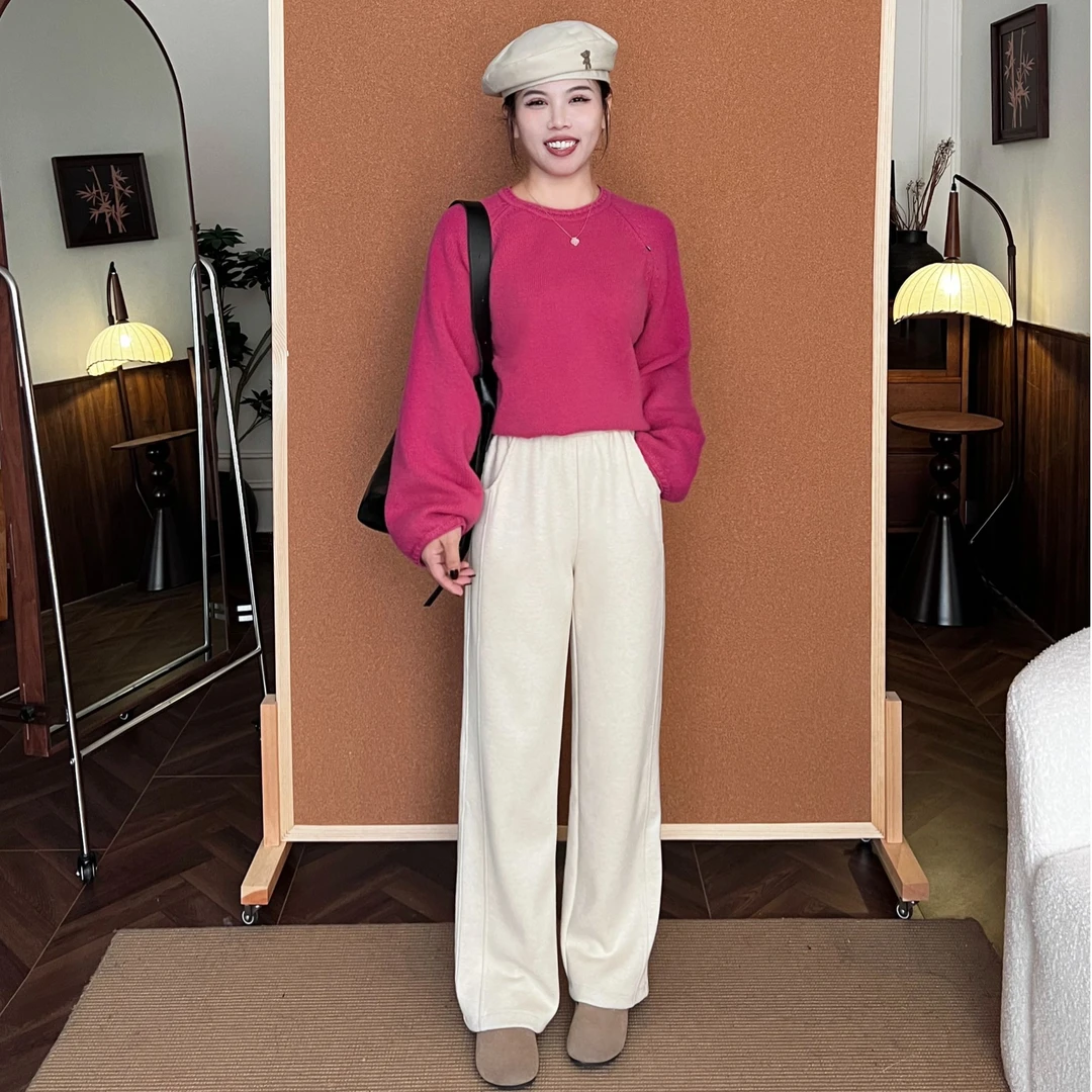 李羽竺(断码清)【翠宝高端定制】宽松高腰阔腿直筒垂感羊毛裤853