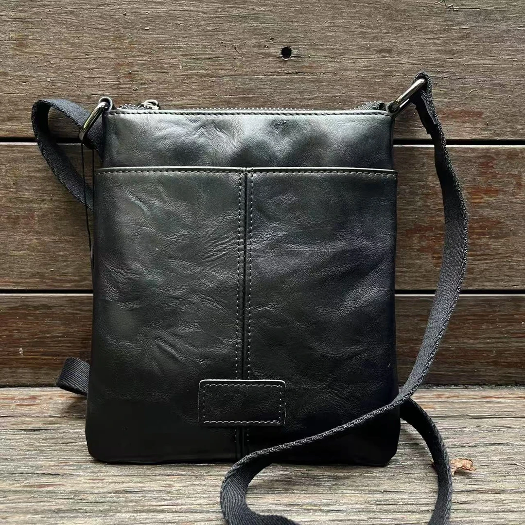 头层植鞣皮手抓纹男士单肩斜挎商务小包百搭