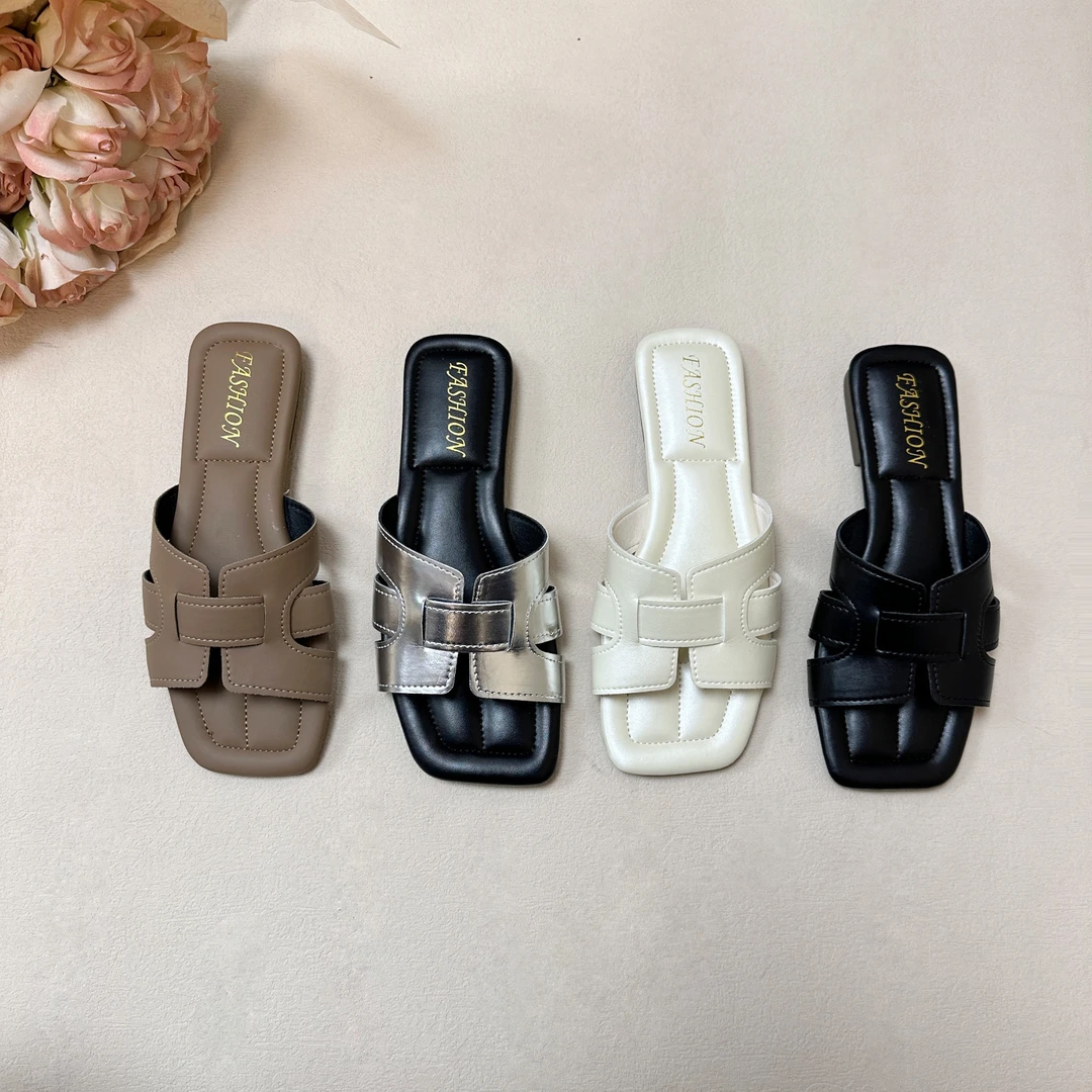 小香风编织一字软底防滑拖鞋女外穿2025夏季新款休闲度假平底拖鞋