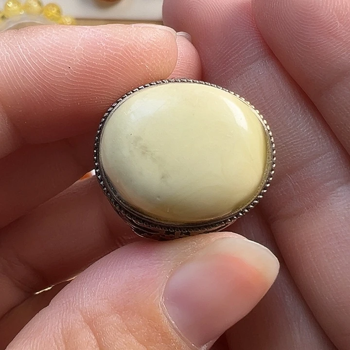 蜜蜡银S925镶嵌戒指蜜蜡