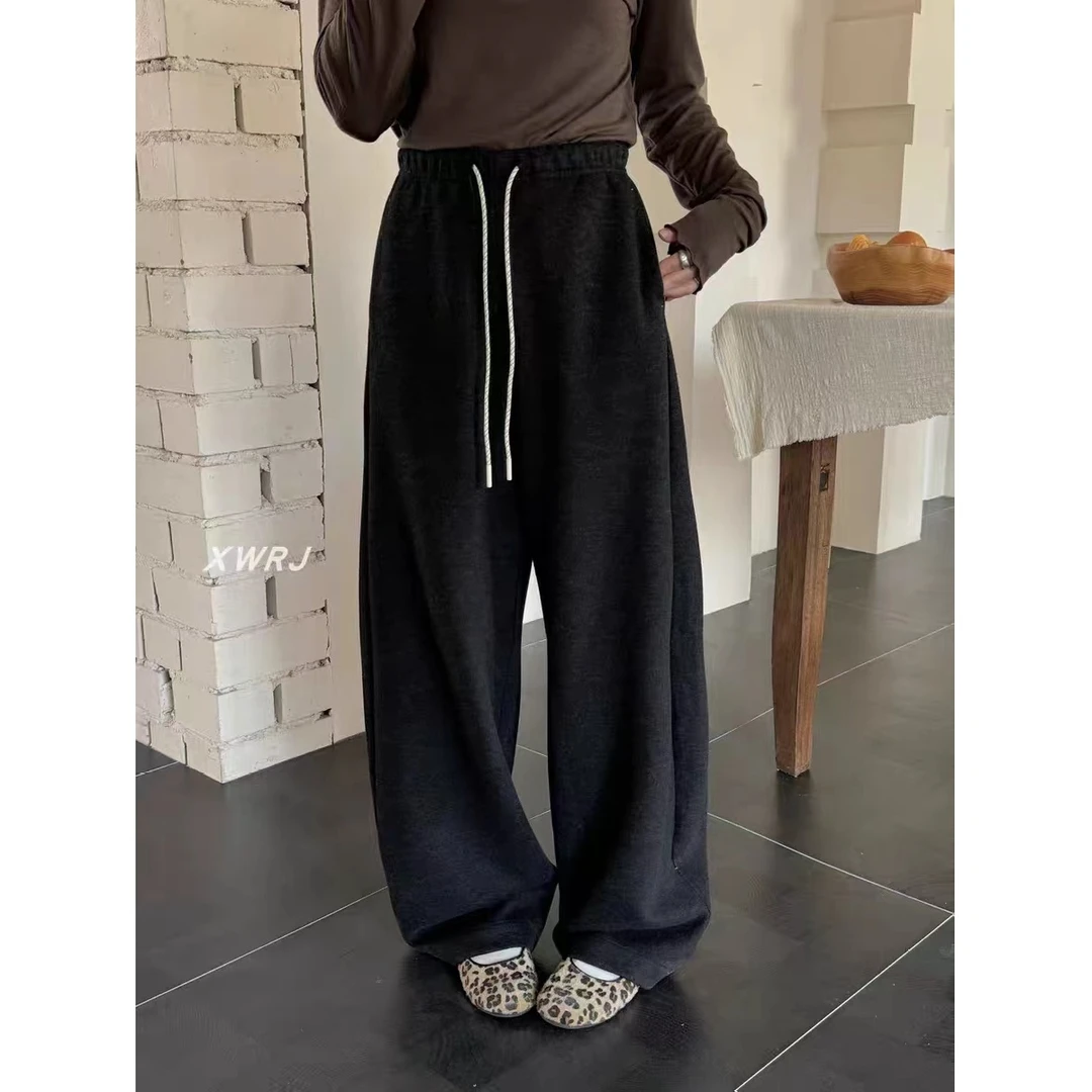 HMY5110101 2025新款松紧腰双色卷边抽绳窄版直筒裤