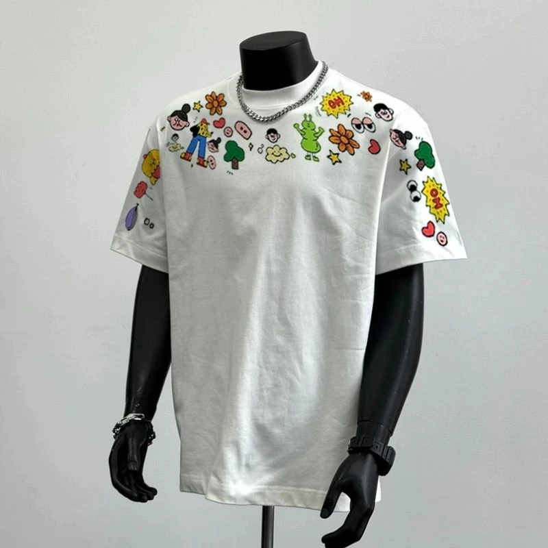 港风潮流休闲百搭纯棉T恤宽松个性印花短袖时尚半袖日常复古男女