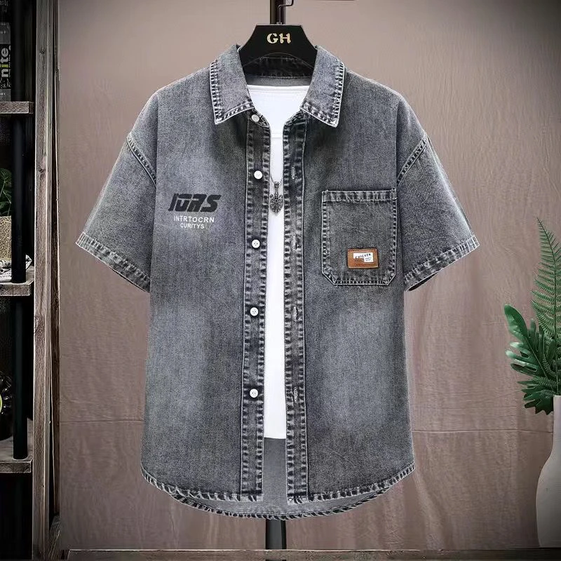 夏季港风短袖牛仔衬衫男女ins潮流学生半袖衬衣休闲帅气薄款外套