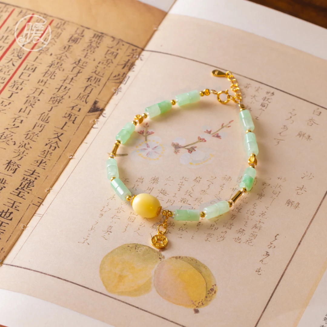 单圈桶珠翡翠手串4mm搭配枣珠蜜蜡A7373可调节手链多样性发一