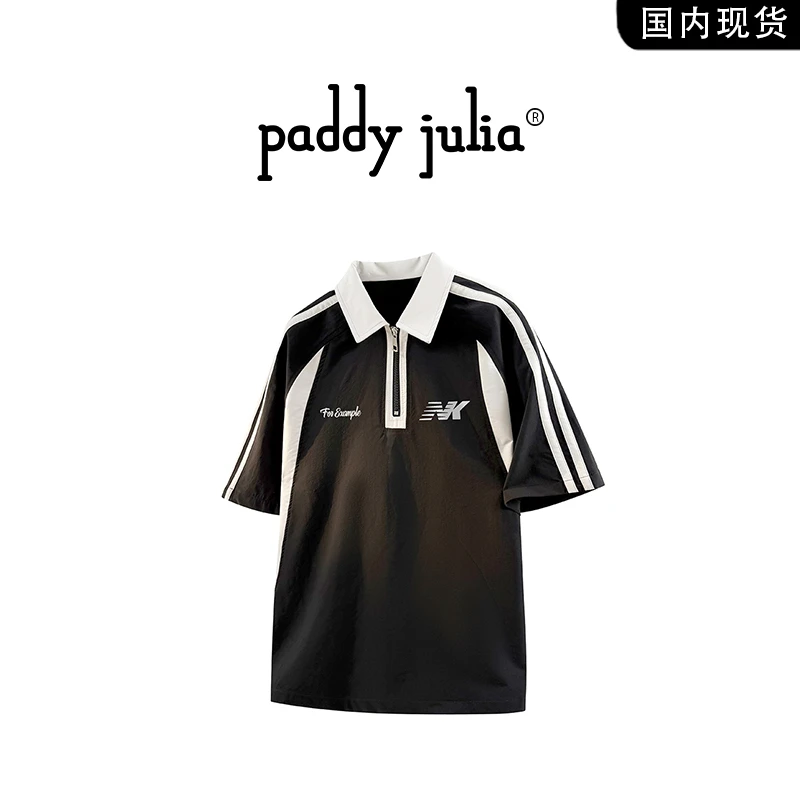 Paddy julia撞色美式短袖polo男款夏季薄款印花字母休闲上衣男装