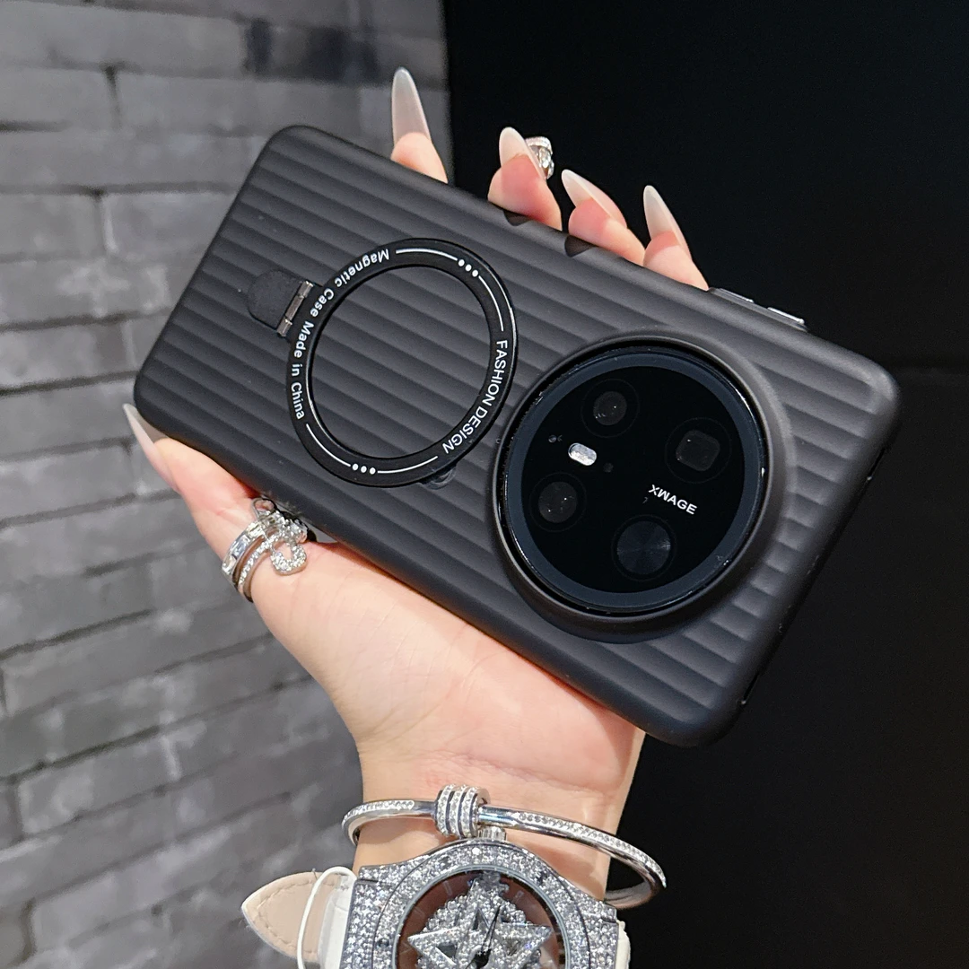 适用华为mate70pro手机壳mate70新款瓦楞磁吸支架纯色防摔男女款