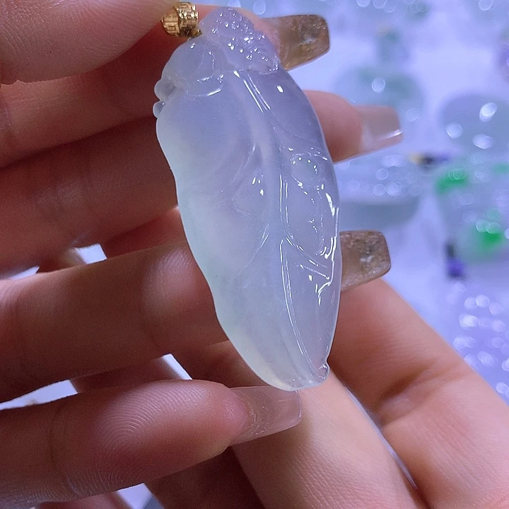 翡翠18K金镶嵌颈饰天然翡翠A货吊坠