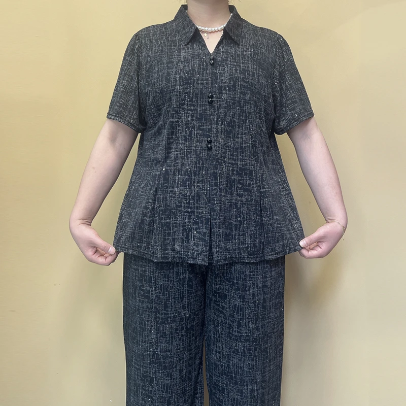 90-230斤特大码妈妈装夏季加肥加大宽松短袖衬衫套装中老年两件套