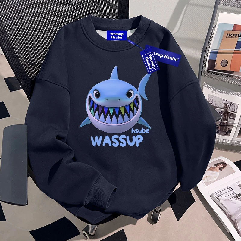WASSUP HSUBE重磅潮牌鲨鱼圆领卫衣秋冬百搭上衣男女情侣高街复古